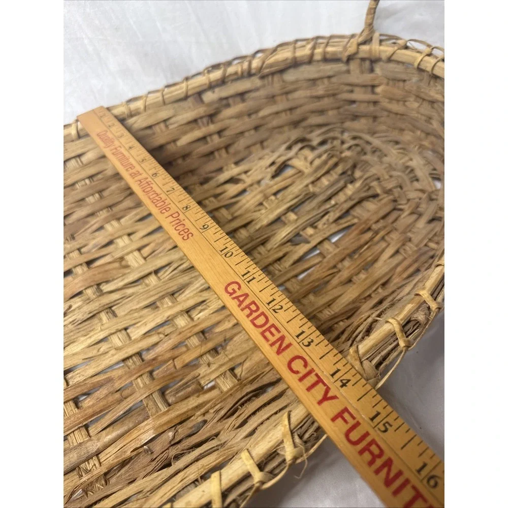 Antique Large Oval Oak Wood Splint Gathering Baguettes Basket Handles Primitive